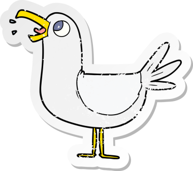 Bir insan tarafından çizilmiş karikatür martısının sıkıntılı çıkartması.