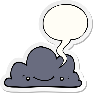 Bir insan tarafından çizilmiş baloncuk çıkartmalı şirin bir çizgi film bulutu.