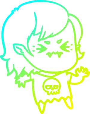 Bir insan tarafından çizilmiş, soğuk gradyan çizgi film karakteri bir vampir kız.