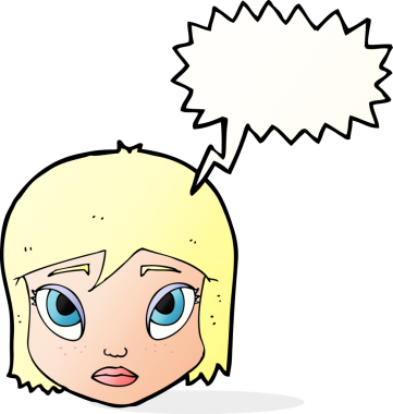 Bir insan tarafından çizilmiş konuşma baloncuğu olan bir kadın yüzü.