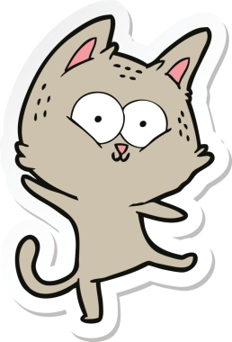 Bir insan tarafından çizilmiş çizgi film kedisinin çıkartması.