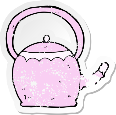 Bir insan tarafından çizilmiş çay demliğinin gerilemiş desenli çıkartması.