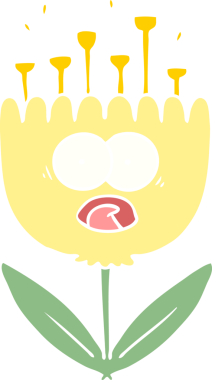 Düz renkli çizgi film bir insan tarafından çizilmiş çiçek şoku