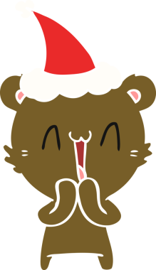 Mutlu ayı eli bir insan tarafından çizilmiş Noel Baba şapkasının düz renk çizimi