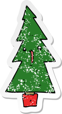 Bir insan tarafından çizilmiş karikatür Noel ağacının sıkıntılı çıkartması.