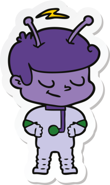 Bir insan tarafından çizilmiş dost canlısı bir uzay adamının çıkartması.