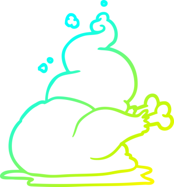 Bir insan tarafından çizilmiş pişmiş bir tavuğun soğuk gradyan çizgisi.