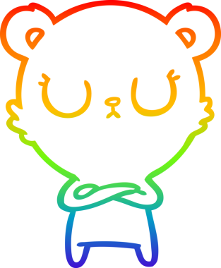 Bir insan tarafından çizilmiş barışçıl bir ayı yavrusunun gökkuşağı gradyanı çizimi