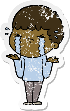 Bir insan tarafından çizilmiş ağlayan bir karikatürcünün sıkıntılı çıkartması.