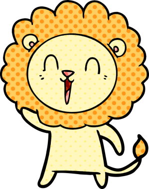 Bir insan tarafından çizilmiş gülen aslan çizgi filmi.