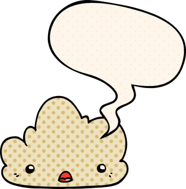 Bir insan tarafından çizilmiş çizgi roman tarzında konuşma baloncuğu olan şirin bir çizgi film bulutu.