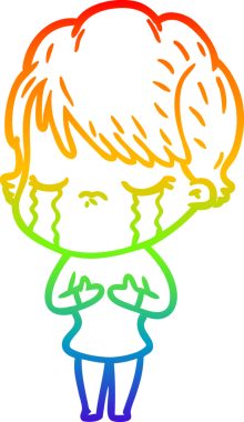 Gökkuşağı gradyan çizimi bir insan tarafından çizilmiş ağlayan bir çizgi kadın çizimi