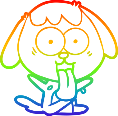 Gökkuşağı gradyan çizimi. Bir insan tarafından çizilmiş şirin bir köpek çizimi.