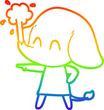 Gökkuşağı gradyan çizgisi insan tarafından çizilmiş su püskürten şirin bir fil çizimi.