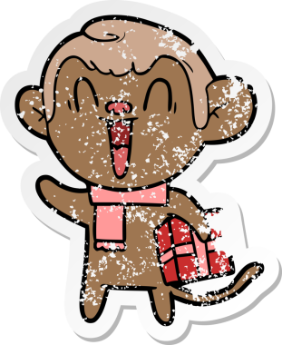 Bir insan tarafından çizilmiş gülen maymunun sıkıntılı çıkartması.