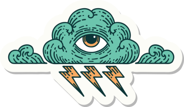 Her şeyi gören bir insan tarafından çizilmiş geleneksel bir dövme çıkartması.