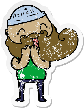 Bir insan tarafından çizilmiş mutlu sakallı bir adamın sıkıntılı çıkartması.