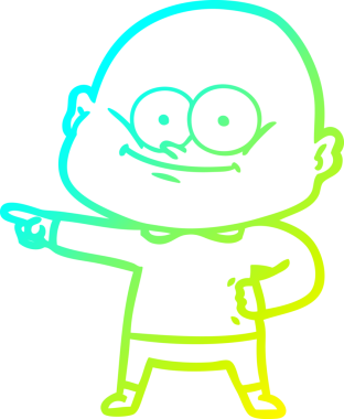 Bir insan tarafından çizilmiş, kel bir adamın soğuk çizgi çizimi.