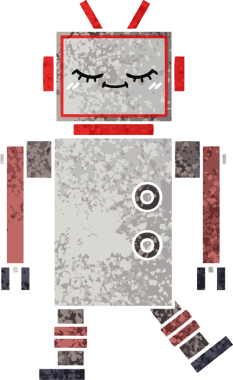 Bir insan tarafından çizilmiş bir robotun retro çizim tarzı karikatürü