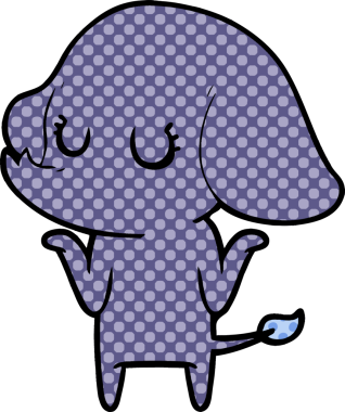 Bir insan tarafından çizilmiş şirin fil omuz silkiyor.