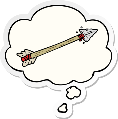 insan tarafından çizilmiş bir çıkartma olarak düşünce baloncuklu çizgi film oku