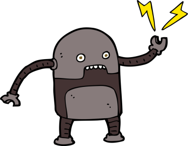 Bir insan tarafından çizilmiş komik çizgi film robotu