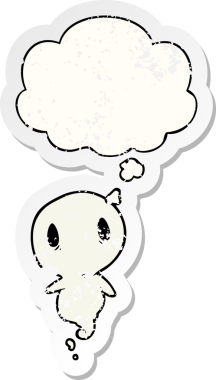 Düşünce baloncuğu olan karikatür hayaleti bir insan tarafından çizilmiş yıpranmış bir çıkartma.