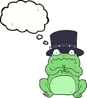 Serbest çizim düşünce balonu çizgi filmi zengin bir kurbağa bir insan tarafından çizildi.