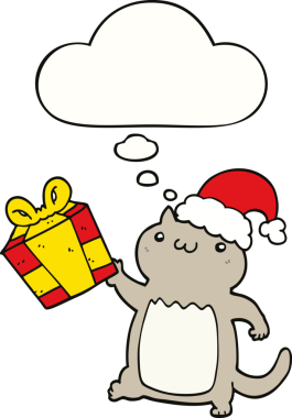 Bir insan tarafından çizilmiş düşünce baloncuğu olan şirin bir çizgi roman kedisi.