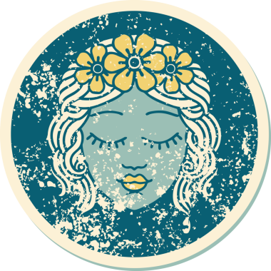 Bir insan tarafından çizilmiş bir bakirenin sembolik dövmeli görüntüsü.