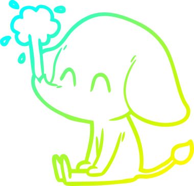 Bir insanın çizdiği suyu püskürten şirin bir filin soğuk eğimli çizgisi.