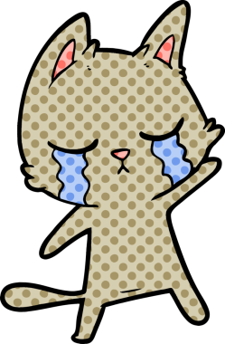 Bir insan tarafından çizilmiş ağlayan çizgi film kedisi.