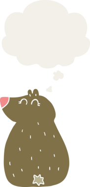 Bir insan tarafından çizilmiş düşünce baloncuğu olan sevimli çizgi film ayısı.