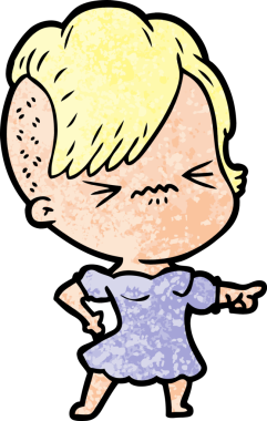 Çizgi film, bir insan tarafından çizilmiş sinirli hippi kız.