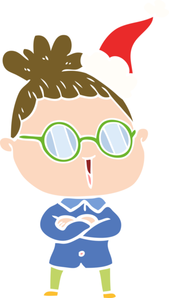 Bir insanın çizdiği Noel Baba şapkası takan bir kadının el çizimi düz renk çizimi.