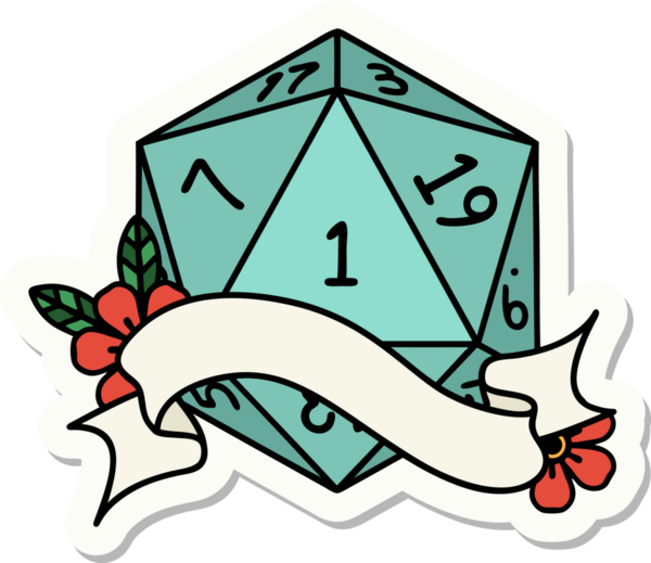 Bir insan tarafından çizilmiş doğal bir d20 zar etiketi.