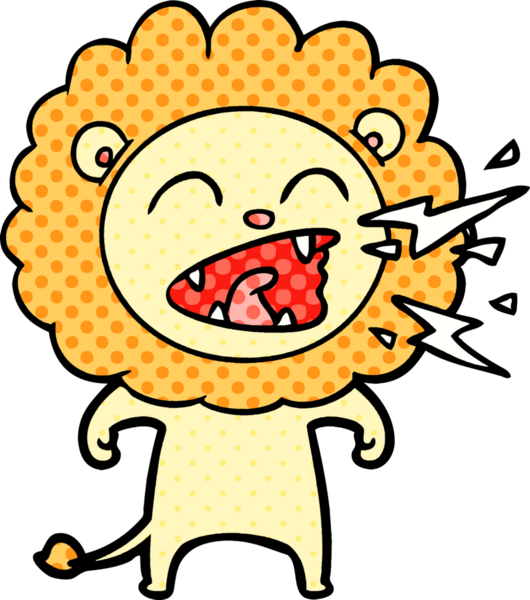 Bir insan tarafından çizilmiş kükreyen aslan çizgi filmi.