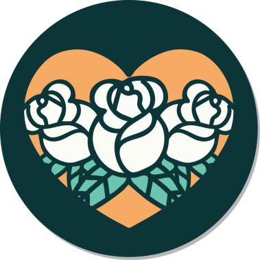 Geleneksel kalp stili dövme çıkartması ve bir insan tarafından çizilmiş çiçekler.