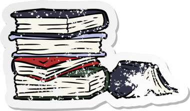 Bir insan tarafından çizilmiş kitap yığınının sıkıntılı çıkartması.