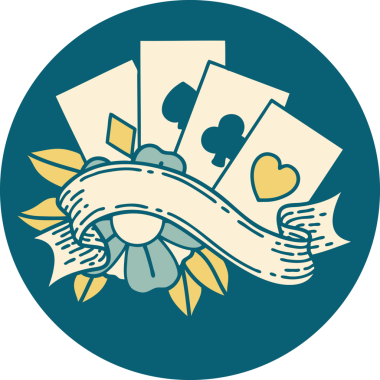 Bir insan tarafından çizilmiş kartların ve pankartın ikonik dövme şekli