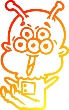 Bir insan tarafından çizilmiş mutlu çizgi film uzaylısının sıcak çizgi çizimi