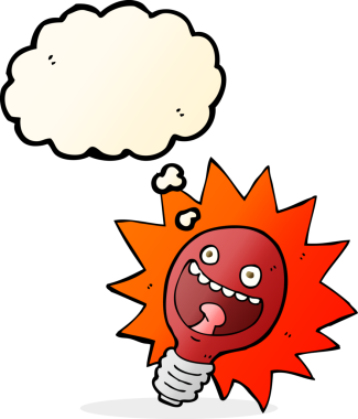 Bir insan tarafından çizilmiş düşünce baloncuklu kırmızı ampul.