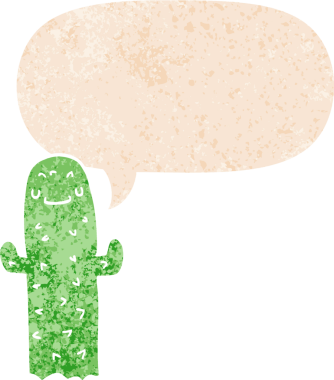 çizgi film kaktüsleri ve grunge içinde konuşma kabarcığı bir insan tarafından çizilmiş rahatsız edilmiş retro dokuma tarzı.