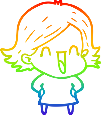 Gökkuşağı gradyan çizgi çizimi bir insan tarafından çizilmiş gülen bir kadın.