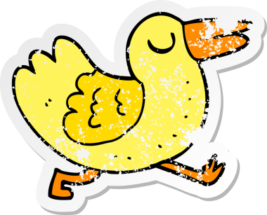 Bir insan tarafından çizilmiş karikatür kuşunun sıkıntılı çıkartması