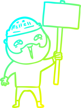 Bir insan tarafından çizilmiş, mutlu, sakallı, çizgi film karakteri.