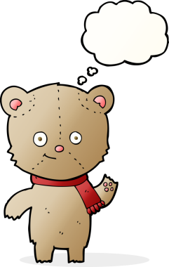 Bir insan tarafından çizilmiş düşünce baloncuğuyla sallanan oyuncak ayı.