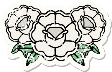 Bir insanın çizdiği çiçek buketinin geleneksel stiliyle depresif etiket dövmesi.