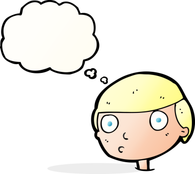 Bir insan tarafından çizilmiş düşünce balonuyla bakan çizgi film çocuğu.