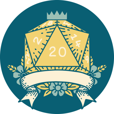 Retro Dövme Biçimi Doğal 20 kritik vuruş D20 zar bir insan tarafından çizildi